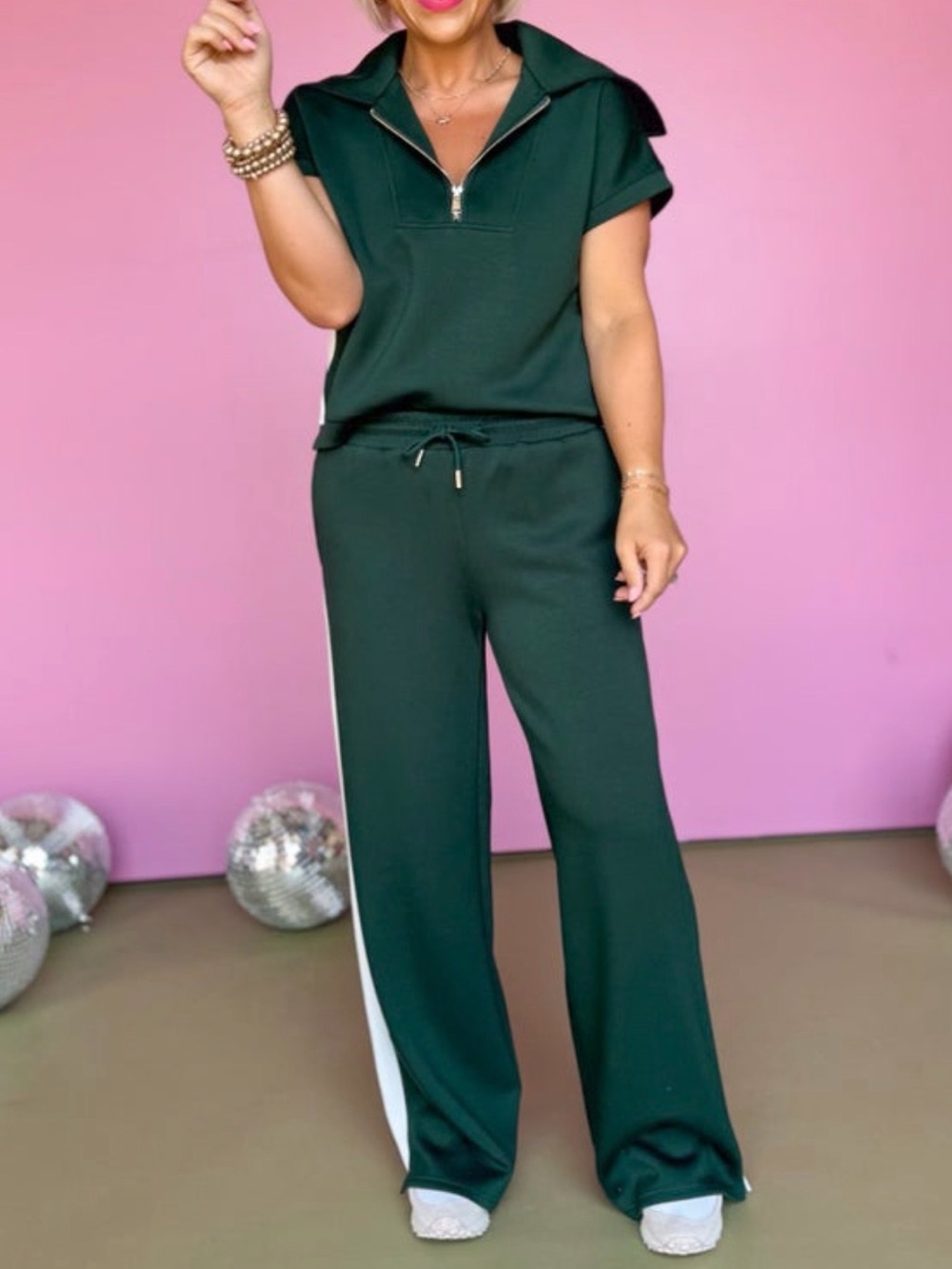 Women's Wide-Leg Pants and top in Forest Green - Picture 8 of 12
